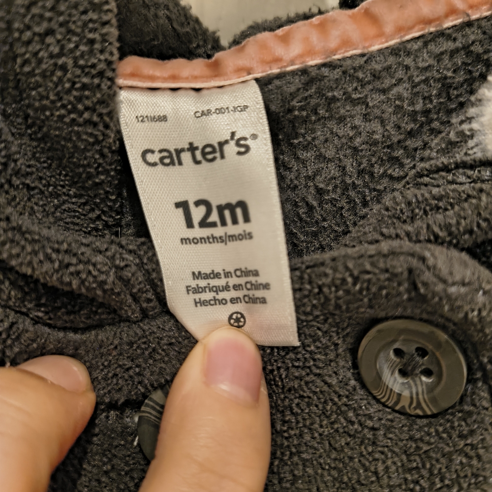 Carter's Fleece Black and White Polka Dot Pea Coat Jacket With A Hood - Picture 5 of 7